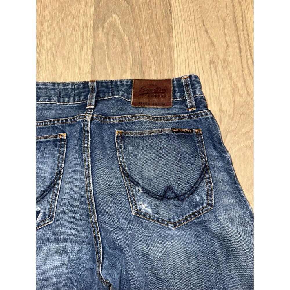 SuperDry Biker Edition Loose Taper Distressed Blue Jeans 29x30 (Tagged 30x32) - Picture 6 of 15